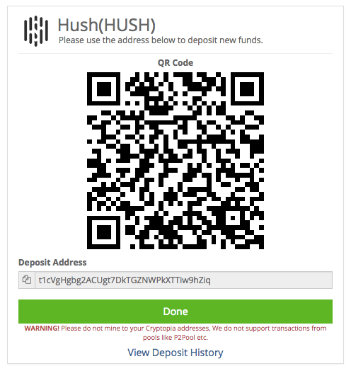 How to receive bitcoin hush