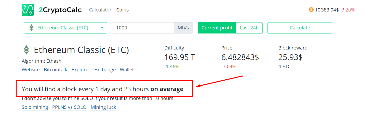 How long to mine 1 ethereum classic