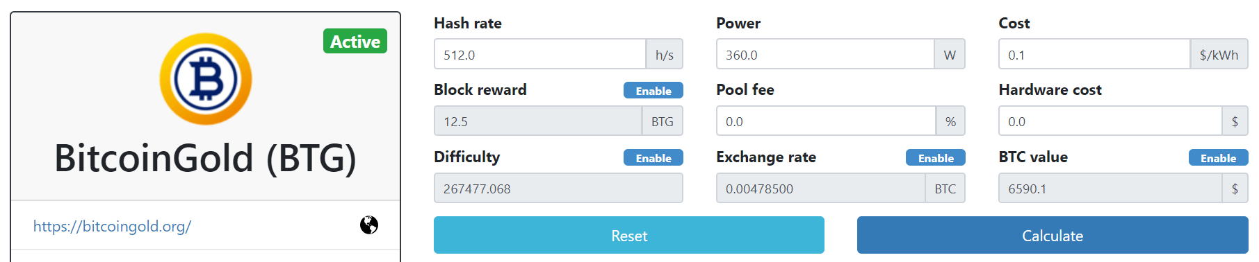 bitcoin gold mining calculator