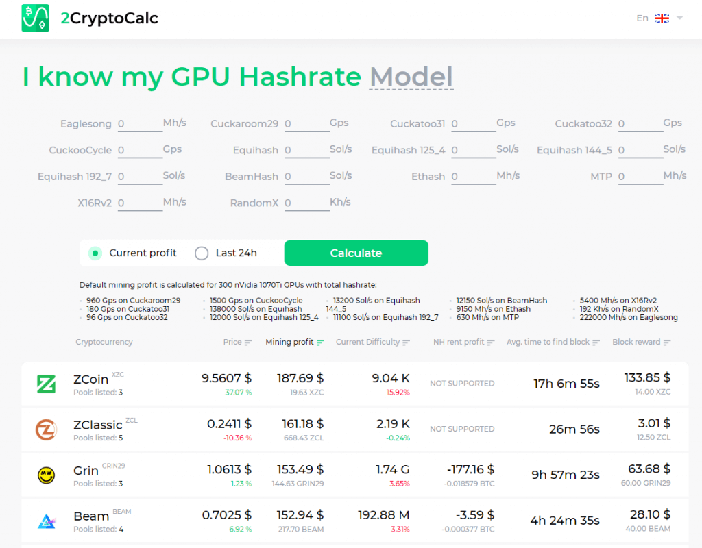 grin crypto mining calculator