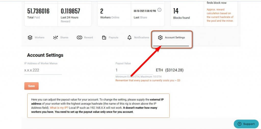 miningpoolhub ethereum payout address change
