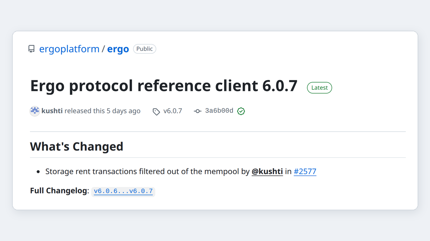 Ergo node 6.0.7 release on GitHub: storage rent transactions filtered out of the mempool